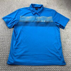 Oakley Golf Shirt Men Extra Large XL Blue Gray Striped Activewear Golfer Sports